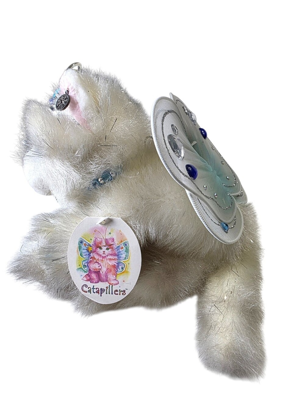 Vintage Catapillers Plush White Cat Toy with Pink Nose and Blue Eyes NWT - Picture 5 of 16